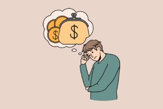 unhappy-young-man-with-speech-bubble-above-think-of-money-struggle-with-financial-problems-stressed-guy-consider-expenses-expenditures-bankruptcy-and-debt-finance-illustration-vector